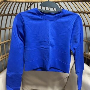 Women's Blue Ribbed Long Sleeve Top